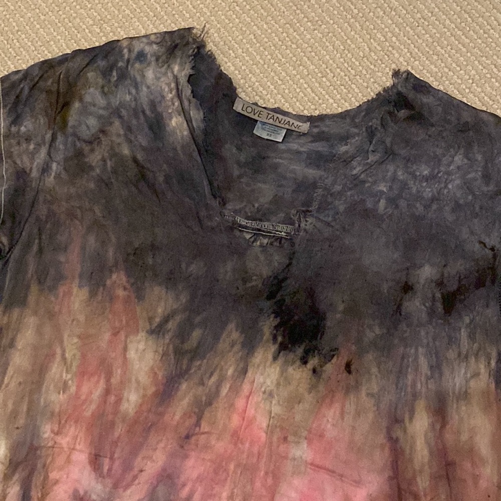 Love Tanjane Pink and Purple Silk Tie Dye Distressed Top - Picture 4 of 9